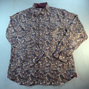 Kilburne & Finch Mens XXL Paisley Button Down Shirt Blue Burgundy Long Sleeve